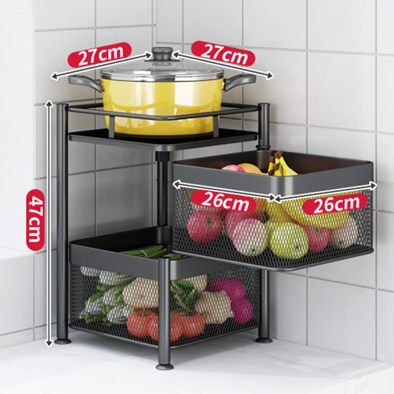 Square Floor Type Multi-Layer Rotating Fruit Kitchen Vegetable Storage Rack